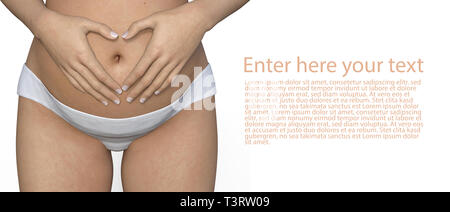 Donna incinta con la sua grande pancia - isolatet su bianco con spazio per il testo Foto Stock