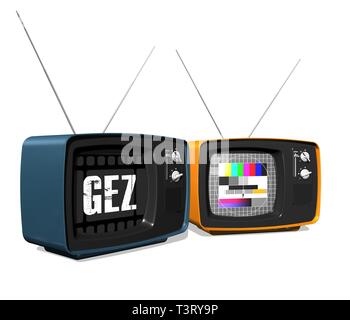 Retrò vecchio ricevitore TV con la classica prova immagine - isolato su bianco Foto Stock