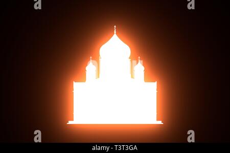 La Cattedrale di Cristo Salvatore a Mosca. Semplice silhouette. Il rendering 3D. Lampadina al neon illuminazione Foto Stock