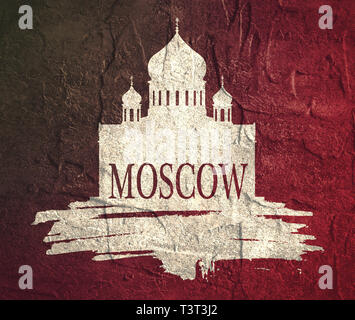 La Cattedrale di Cristo Salvatore a Mosca. Semplice silhouette su grunge pennello. Il nome della città il testo Foto Stock