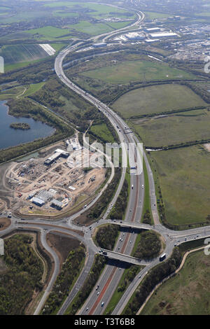 Vista aerea di Leeds Skelton Lago Servizi - Extra - M1 J45 in costruzione Foto Stock