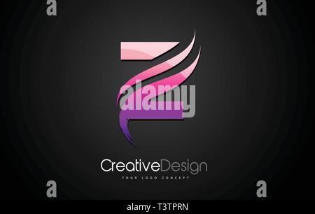 Viola Viola lettera Z Logo Design spazzola corsa di vernice. Artistico Sfondo nero Illustrazione Vettoriale