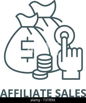 Vendite di affiliazione icona linea, vettore. Vendite di affiliazione segno di contorno, concetto simbolo, illustrazione piatta Illustrazione Vettoriale