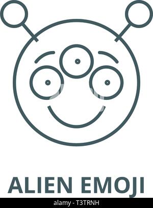 Alien gli Emoji icona linea, vettore. Alien emoji segno di contorno, concetto simbolo, illustrazione piatta Illustrazione Vettoriale