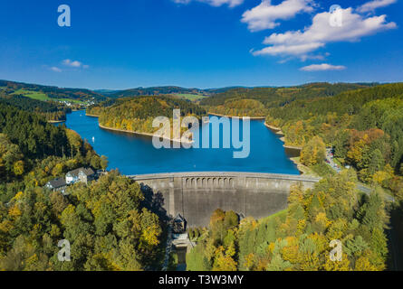 Vista aerea della diga di agger in Gummersbach Foto Stock