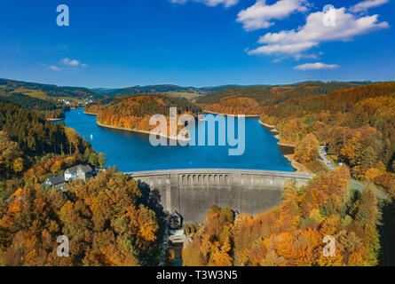 Vista aerea della diga di agger in Gummersbach Foto Stock
