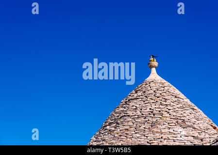 Piastrelle di pietra la copertura dei tetti dei trulli di Alberobello, una città italiana a visitare in un viaggio in Italia. Foto Stock