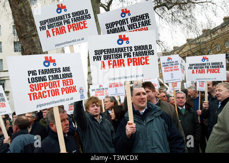 Gli allevatori di suini al rally di Downing Street su aumentando i costi di produzione. Londra. 03.03.2011. Foto Stock