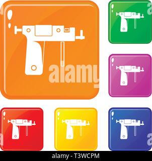Piercing Gun set di icone a colori del vettore Illustrazione Vettoriale