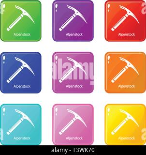 Piccone set di icone 9 Raccolta di colore Illustrazione Vettoriale