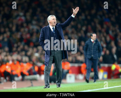 Londra, Regno Unito. Xi Apr, 2019. Carlo Ancelotti Allenatore della S.S.C.Napoli durante UEFA Europa League trimestre - Finale 1 Gamba tra Arsenal e Napoli a Emirates Stadium, London, Regno Unito su 11 Apr 2019. Credit: Azione Foto Sport/Alamy Live News Foto Stock