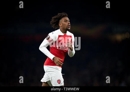 Londra, Regno Unito. Xi Apr, 2019. Alex Iwobi di Arsenal durante la UEFA Europa League match tra Arsenal e S.S.C Napoli presso l'Emirates Stadium, Londra, Inghilterra il 11 aprile 2019. Foto di Andy Rowland. Credito: prime immagini multimediali/Alamy Live News Foto Stock