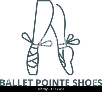 Ballet pointe scarpe icona linea, vettore. Ballet pointe scarpe segno di contorno, concetto simbolo, illustrazione piatta Illustrazione Vettoriale