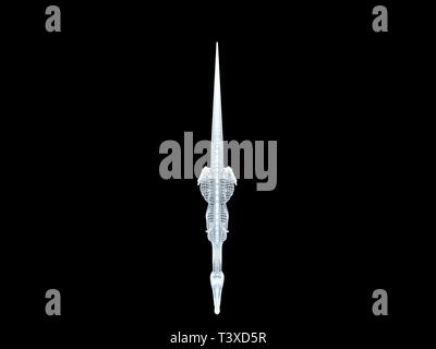 3D rendering di un bianco wired dino isoalted su sfondo nero Foto Stock