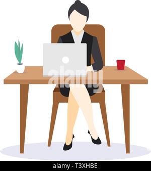 Business donna imprenditore in un abito al lavoro su un notebook compute Illustrazione Vettoriale