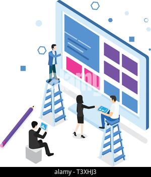 Moderno design piatto isometrica, concetto di sviluppo Web Illustrazione Vettoriale