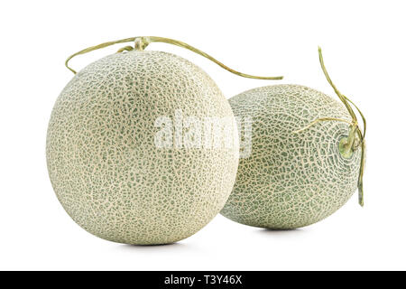 Close up, percorso di clipping, tagliate, bella roccia melone cantaloup isolati su sfondo bianco Foto Stock