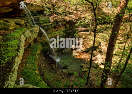 La prima goccia di canna Creek Waterfall è breve rispetto a quello che lo segue. Non vi è spazio sufficiente per una persona a mettersi dietro le cascate. Foto Stock