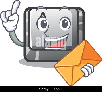 Con il tasto busta A nella forma di cartoni animati Illustrazione Vettoriale