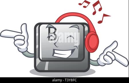 Ascolto di musica il pulsante B su una tastiera mascotte Illustrazione Vettoriale