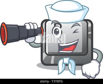 Sailor binoculare con il pulsante B su una tastiera mascotte Illustrazione Vettoriale