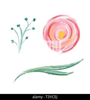 Set di carino primavera acquerello disegnato a mano fiore del vettore. Arte oggetto isolato illustrazioni per mazzo di nozze. Isolato su sfondo bianco Illustrazione Vettoriale