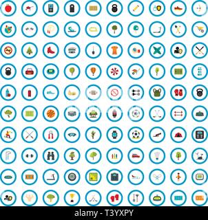 100 sportivo di set di icone di stile di Piana Illustrazione Vettoriale