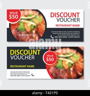 Sconto gift voucher asian food design modello. Coreano e giapponese. Utilizzare il coupon, banner, flyer, vendita, promozione. Illustrazione Vettoriale