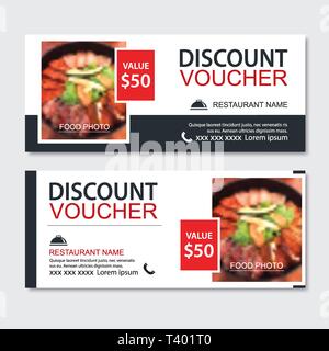 Sconto gift voucher asian food design modello. Coreano e giapponese. Utilizzare il coupon, banner, flyer, vendita, promozione. Illustrazione Vettoriale