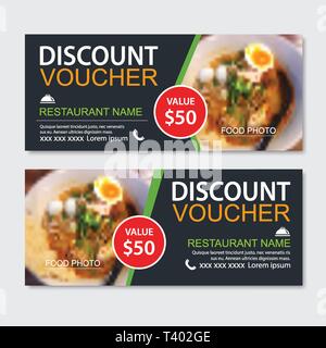 Sconto gift voucher asian food design modello. Tagliatelle set. Utilizzare il coupon, banner, flyer, vendita, promozione. Illustrazione Vettoriale