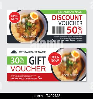 Sconto gift voucher asian food design modello. Tagliatelle set. Utilizzare il coupon, banner, flyer, vendita, promozione. Illustrazione Vettoriale