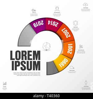Infografico vettore timeline sagoma fatta dalla ruota colorata Illustrazione Vettoriale