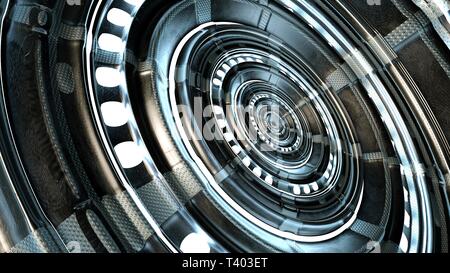 Cerchio astratti tecnici e futuristica forma. Alta qualità tecnologica del cerchio e futuristico gate. Il rendering 3d. Foto Stock