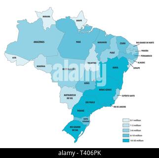 Popolazione vettore mappa della Repubblica federativa del Brasile Illustrazione Vettoriale
