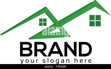 Casa Verde modello logo, disegno 3d. Illustrazione Vettoriale