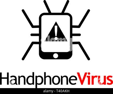 Smartphone logo virus modello. design piatto. Nero del monogramma di virus Illustrazione Vettoriale