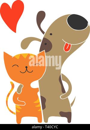 Cartoon carino di cane e di gatto azienda ogni altro. Essi sono i migliori amici per sempre. Illustrazione Vettoriale