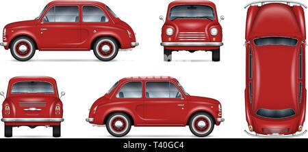 Piccolo retrò vettore auto mockup su sfondo bianco. Tutti gli elementi in gruppi di strati separati Illustrazione Vettoriale