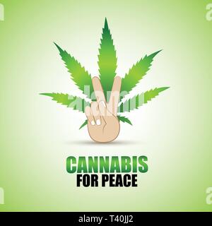 La cannabis per il concetto di pace con verde foglia di cannabis e la mano umana illustrazione vettoriale EPS10 Illustrazione Vettoriale