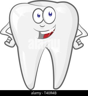 Felice schermato forte allegro cartoon dente carattere. illustrazione vettoriale Illustrazione Vettoriale