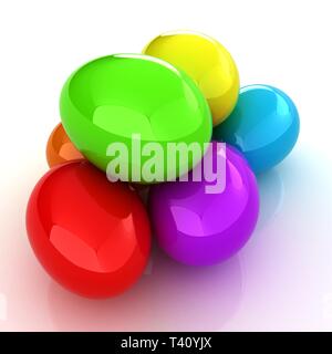 Uova colorate su sfondo bianco Foto Stock