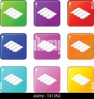Piastrella in metallo set di icone 9 Raccolta di colore Illustrazione Vettoriale