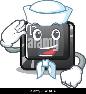 Pulsante marinaio D su un computer mascotte Illustrazione Vettoriale