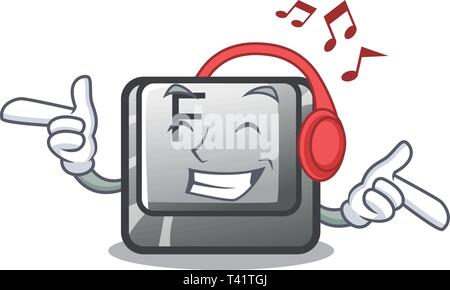 Ascolto di musica pulsante F installato sul computer cartoon Illustrazione Vettoriale