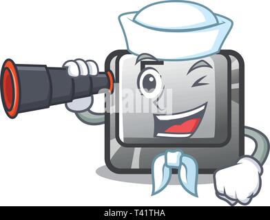 Marinaio con pulsante binoculare F installato sul computer cartoon Illustrazione Vettoriale