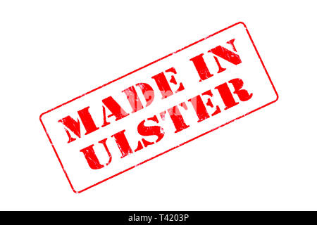 Timbro di gomma concetto mostra un francobollo rosso la lettura fatta in Ulster Foto Stock