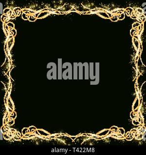 Vector cornice dorata con effetti di luce. Preparazione per la cartolina Natale di nozze Shining rettangolo. su uno sfondo nero EPS 10 Illustrazione Vettoriale