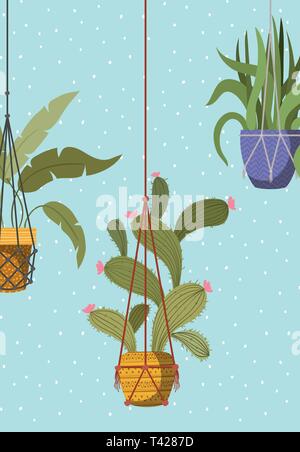 Houseplants in macrame appendiabiti Illustrazione Vettoriale
