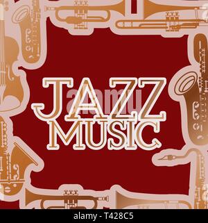 Jazz giorno poste con strumenti e lo sfondo di legno Illustrazione Vettoriale