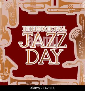 Jazz giorno poste con strumenti in background Illustrazione Vettoriale